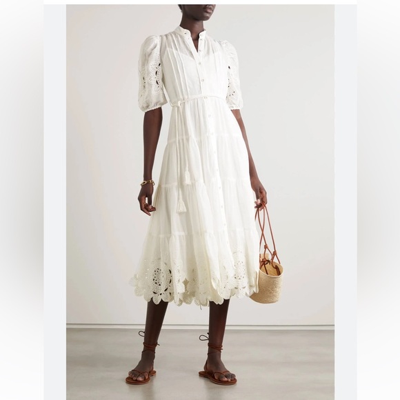 Zimmermann Dresses & Skirts - Zimmermann Women's Teddy Scallop Frill Mid Dress - Ivory - Size 1